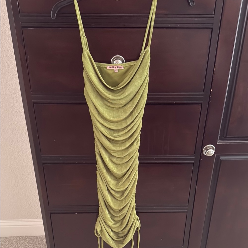 Olive Green Ruched Mini Dress